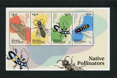 New Zealand 2024 Native Pollinators Insects 4v + S/S MNH ** Moths Bee Wildlife - Image 1 of 2