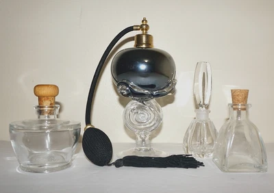 Vintage Glass Atomizer Perfume Bottle & Three Vintage Glass Perfume Bottles - Image 1 of 4