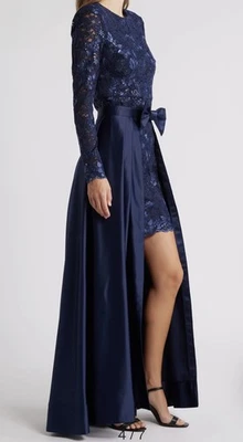 Eliza J Long Satin Overlay Skirt, Sz 2, New, Navy - Image 1 of 4