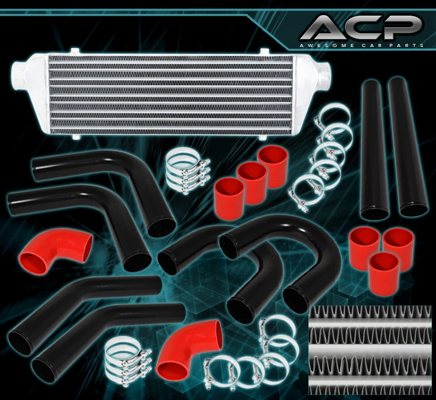 Diy 28" Intercooler + 8 Piece 2.5" Piping Pipe Kit + Clamps +Reinforced Coupler - Image 1 of 3