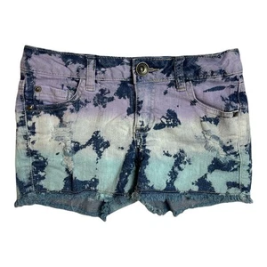 Mudd Blue Tie Dye Distressed Raw Hem Shorts Girls Size 10 - Picture 1 of 4