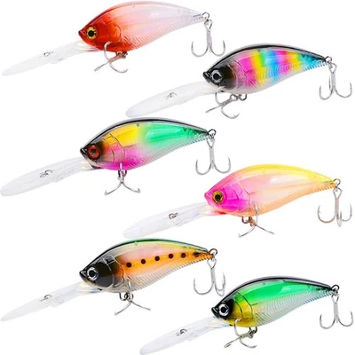 6PCS Fishing Lures Crankbait Minnow Trolling Bait Artificial Hard Swimbait Bass - Image 1 of 4