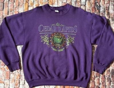 VTG 90's Cedar Rapids Iowa Crewneck Sweater Purple Adult Size XL Pendant Logo - Image 1 of 4