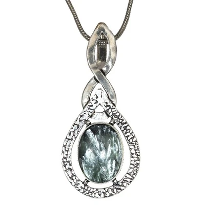 Colgante de joyería de plata hecho a mano con piedras preciosas de serafinita del día de la madre 2,25" Foto 1 de 4