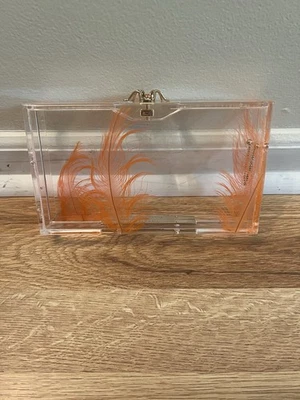 EUC Charlotte Olympia Orange Feather Acrylic Clutch - Image 1 of 4