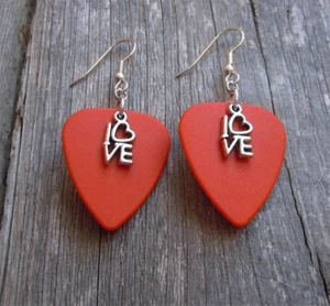 Love Charm Guitar Pick Earrings with Surgical Steel Earwires - Picture 1 of 10