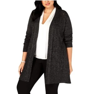 Karen Scott Womens Plus 3X Black Ash Long Open Cardigan Sweater NWT L74 - Picture 1 of 4