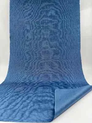 Blue Silk Moire Fabric By The Meter,  Watermark Patterned, Multicolor Options.  - Image 1 of 4