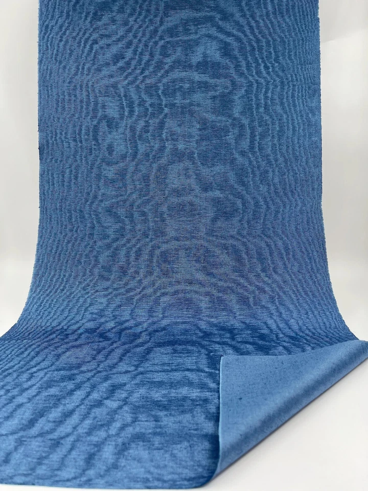 Blue Silk Moire Fabric By The Meter,  Watermark Patterned, Multicolor Options.  - Image 1 of 4
