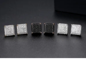 Copper Micro Inlaid Zircon Earrings Square Women's Gold-plated Jewelry 3 Colors - Picture 1 of 9