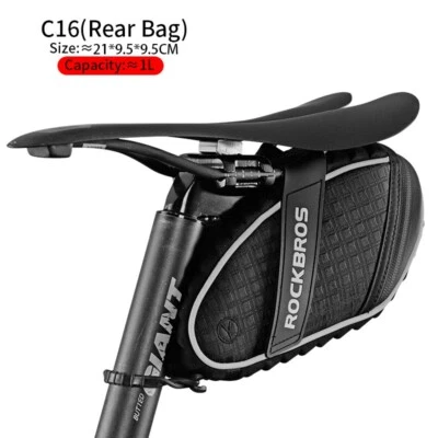 ROCKBROS Bike Tail Bag Rainproof Saddle Seat Bag Reflective Cycling Bags Black - Image 1 of 4