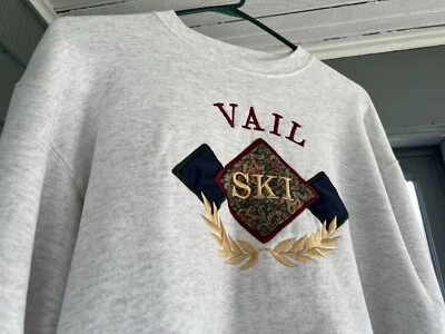 De colección EE. UU. Vail Esquí Bordado Peso Pesado Cuello Redondo Talla M Cachemira De Colección Vainera Esquí Foto 1 de 4