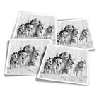 4x Square Stickers 10 cm - BW - Husky Dogs & Sleigh Dog Pack  #39171
