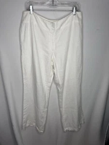 EILEEN FISHER White Linen Trouser Pants sz 14 Flat Front Wide Leg - Picture 1 of 9