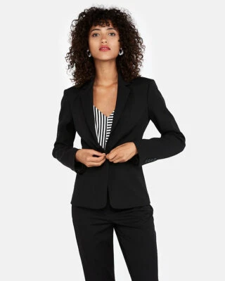 CHAQUETA BLAZER NUEVA EXPRESS $128 NEGRA CUELLO MUESCA UN BOTÓN TALLA 0 Foto 1 de 4