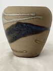 Studio Art Pottery Small  Stoneware  Vase Signed Stamped Cream Blues Green