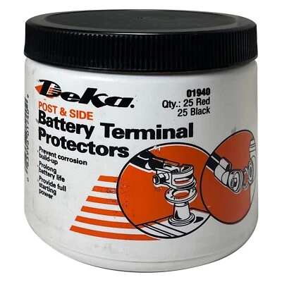 Deka 01940 Black & Red Battery Top Post Terminal Protectors - Jar of 50 - USA - Image 1 of 2