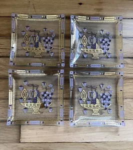 Juego de 4 platos de vidrio cuadrado moderno de oro vintage de mediados de siglo firmados porter MCM - Imagen 1 de 4