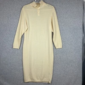 Vtg Benetton 100% Lambswool Sweater Dress Collared Mockneck Cream Size 44 Italy - Picture 1 of 13