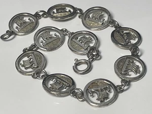 Vintage 1986 Iona sterling silver long boat round panel bracelet 9.19g h'marked - Picture 1 of 18