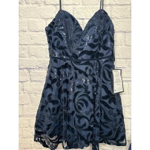 City Studio Navy Sequined & Velvet Detail Formal Fit & Flare Dress Sz 11/12 NWT - Picture 1 of 3
