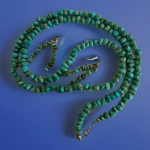 VintageSouthwest Turquoise Nugget Necklace 30” and Earrings Set - Picture 1 of 6