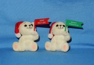 Vintage Russ beflockter Eisbär Figuren Frohe Weihnachten & Happy Holly Days - Bild 1 von 10
