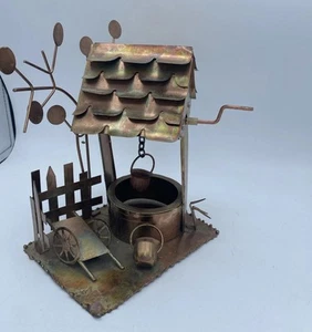 VTG Copper Tin Metal Wishing Well Music Box Works Bucket Moves As Winds - Picture 1 of 14