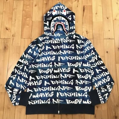 BAPE GRAFFITI CHECK Shark Full Zip Hoodie Blue A Bathing Ape Size L - Image 1 of 4