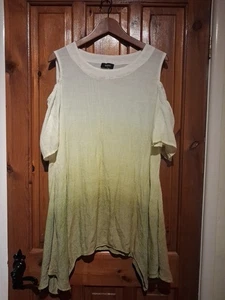 KLASS XL (18/20) Ivory Green Tie Dye Waterfall Hem Cold Shoulder Top (Note) - Picture 1 of 7