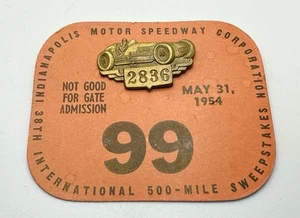 1954 Indianapolis 500 Bronze Pit Badge Garage Pass With Back Up Pin Card! - Picture 1 of 3