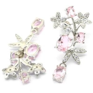 Preciosos lindos pendientes de plata de aniversario de circonita rosa blanca con circonita cúbica - Imagen 1 de 3