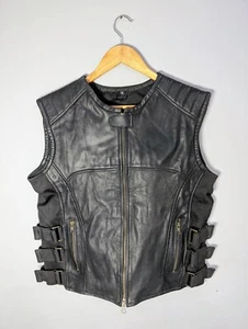 Mens Black Leather Vest | Biker Motorcycle SWAT Style | Adjustable Tactical Vest - Picture 1 of 4
