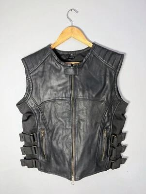 Mens Black Leather Vest | Biker Motorcycle SWAT Style | Adjustable Tactical Vest - Image 1 of 4
