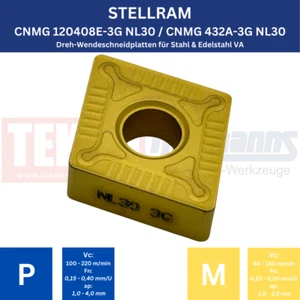 8 x STELLRAM CNMG 120408E-3G NL30 für Stahl & Edelstahl !NEU, mit Rechnung! - Picture 1 of 3