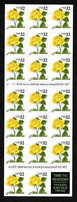 #3049a 32c Yellow Rose- Plt#S1111- 83rd Rose Bowl Game -  MNH Bkt Pane of 20 - Image 1 of 2