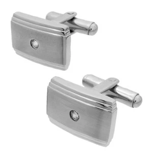 Boutons de Manchette Acier Inox Moderne Still Mat Et Brillant Zircon Blanc Neuf - Picture 1 of 5