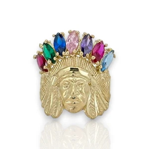 Indian Chief Rainbow CZ - 10K Yellow Gold - Variation - Picture 1 of 18