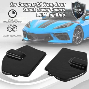 2x Carbon Fiber For Corvette C8 Front Strut Shock Tower Cover w/Mag Ride 2020-24 - Picture 1 of 8