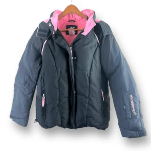 Zero Xposure Girls 16 Black Puffer Snowboard Hooded Jacket Black Pink Winter - Picture 1 of 14