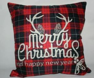 2 Winter Throw Pillow COVERS 18 x 18 Merry Christmas Burlap FAST SHIP - Picture 1 of 3