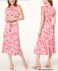 NEW Nina Leonard Sylvia Printed Sleeveless Midi Dress PINK FLORAL SZ L