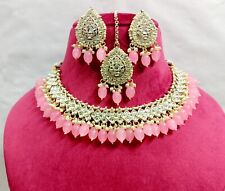 Bollywood Kundan Pink Pearls Necklace Gold Plated Bridal Wedding Women Jewellery