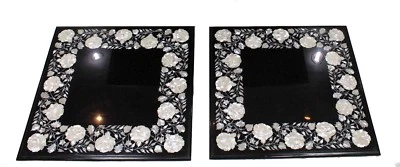 Set of two 21" x 21" Marble Inlaid semi precious stones coffee table top decor - Image 1 of 3