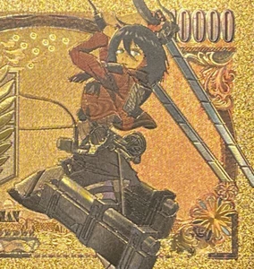 Billete de Oro Mikasa Ackerman Attack on Titan anime niña manga dibujos animados billete de regalo - Imagen 1 de 3