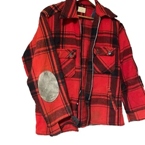 Vtg 50s Hunting Jacket M/L Red Plaid Worn Distressed Grunge BROKEN ZIPPER - Picture 1 of 18