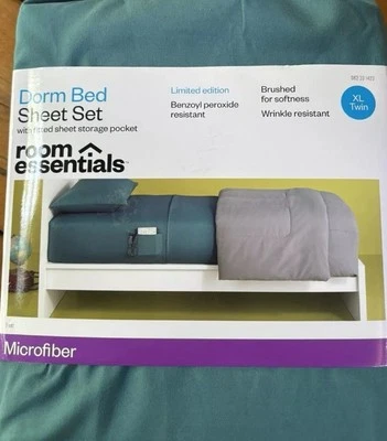 Twin XL Dorm Bed Sheet Set Room Essentials Turquoise Microfiber with pocket - Image 1 of 2