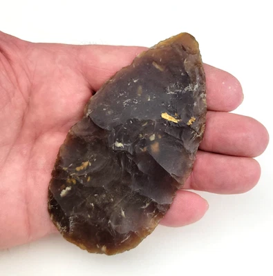 Cuchillo 4.0625" FINO MUY GRANDE River Flint Ovalado Cuchillo Hoja Artefacto Dakota del Norte Foto 1 de 4