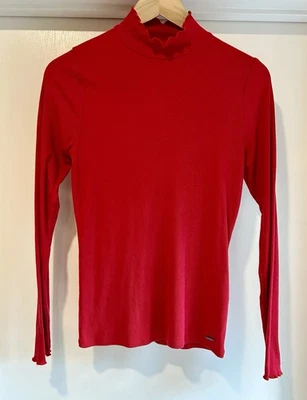 Top Hollister manga larga cuello alto para mujer talla grande tejido acanalado rojo vacaciones Foto 1 de 4