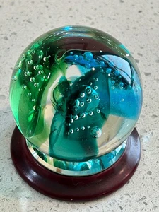 Green & Blue Panels w/Controlled Bubbles Paperweight -  GES Glass Eye Studio - Picture 1 of 10